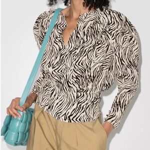 Isabel Marant Zarga Printed Blouse in Black and White Silk Size 36 small